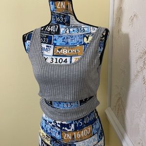 Gray ribbed cut out crop top